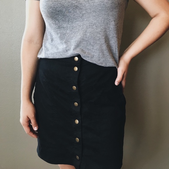 Faux Suede Button Down Skirt - Picture 2 of 4